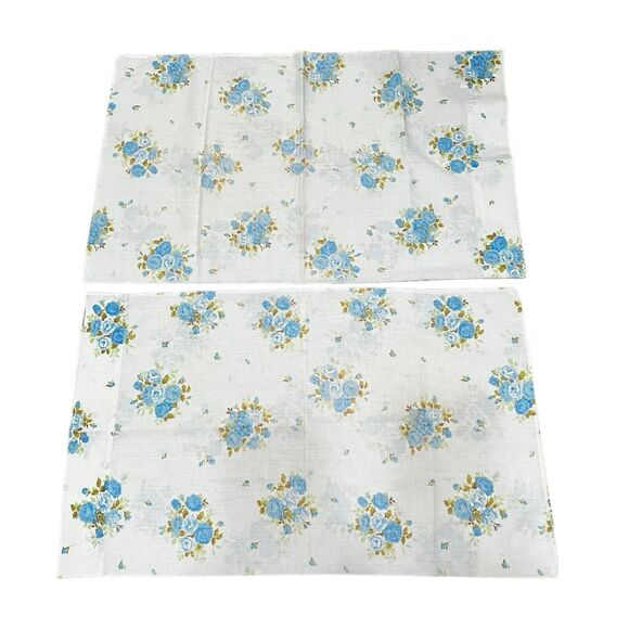 Set 2 Vintage Ely & Walker Pillowcases Blue Roses Floral Muslin Cotton Blend - Picture 4 of 6